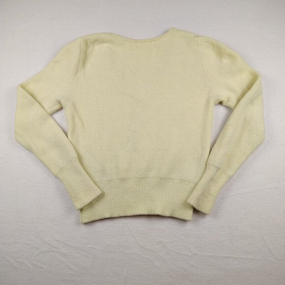 Zara Sweater Womens Medium Yellow/Cream Pullover V Neck Cozy - Picture 2 of 8